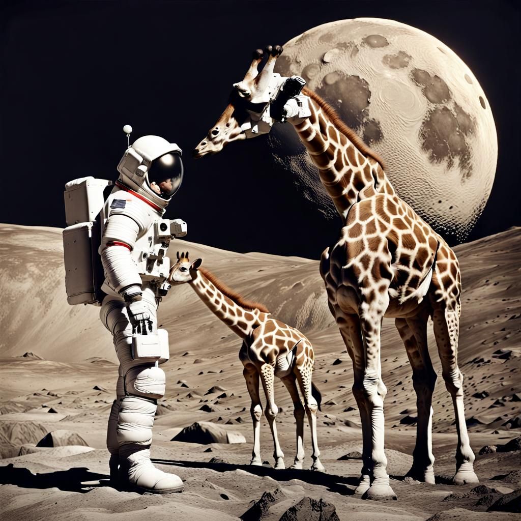 Astronaut's Lunar Encounter: Giraffes on the Moon
