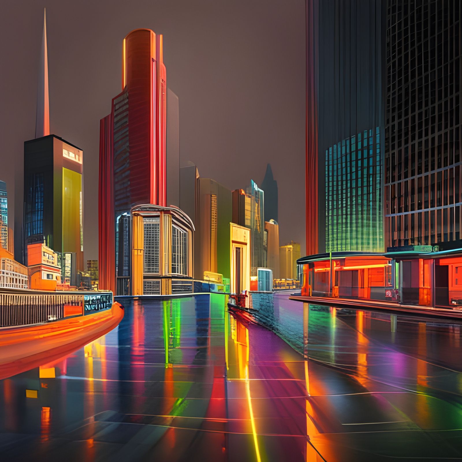 Neon Cityscape on a Rainy Night