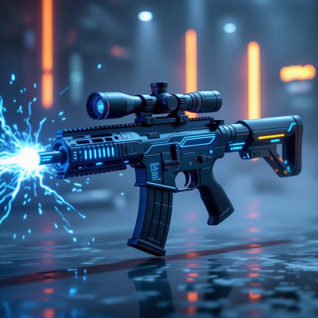 Cyberpunk Sci-Fi Rifle Crackling With Blue Energy