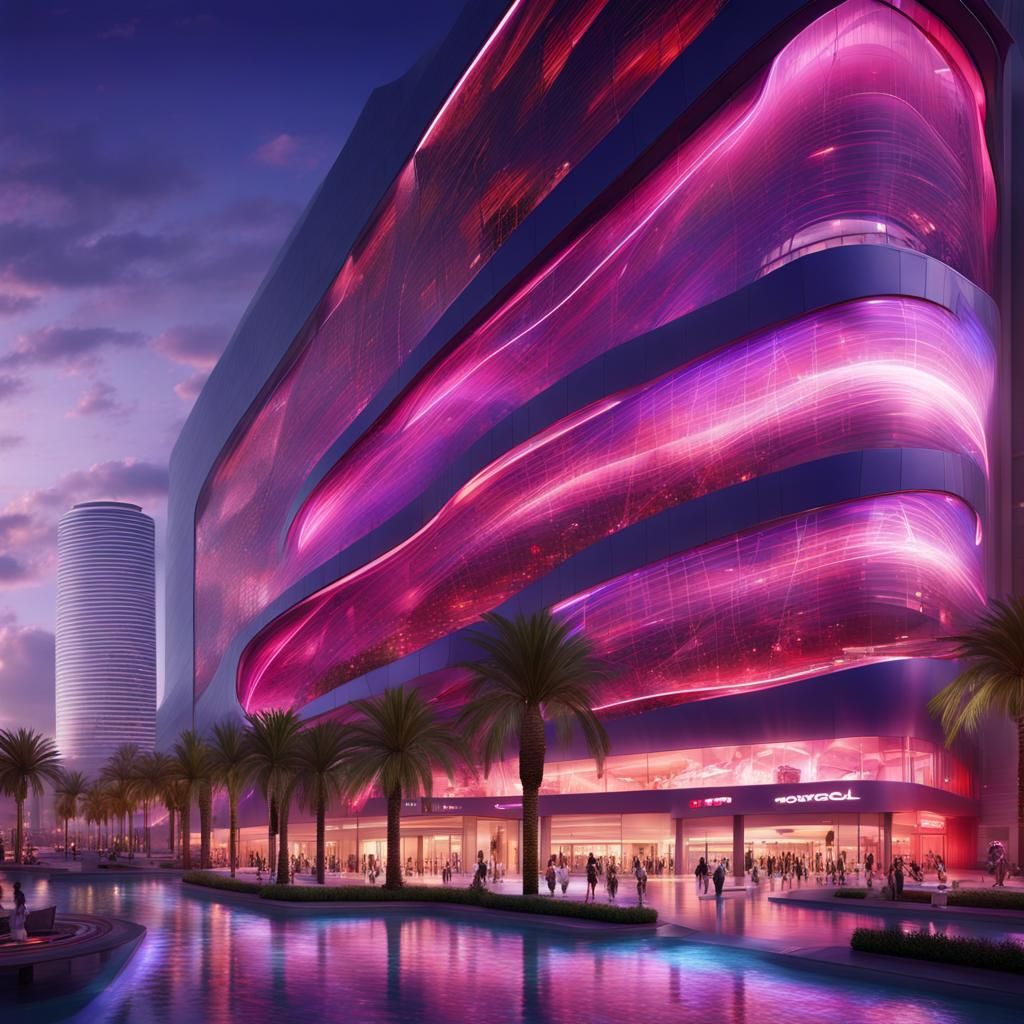 Modern Shopping Mall with LED Light River