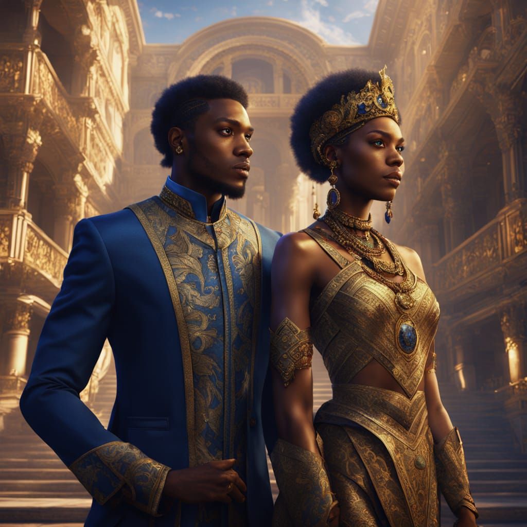 Fantasy Characters Before Opulent Palace