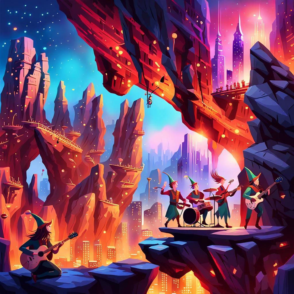Elves Rock Concert on Levitating Stage: Magical Realism