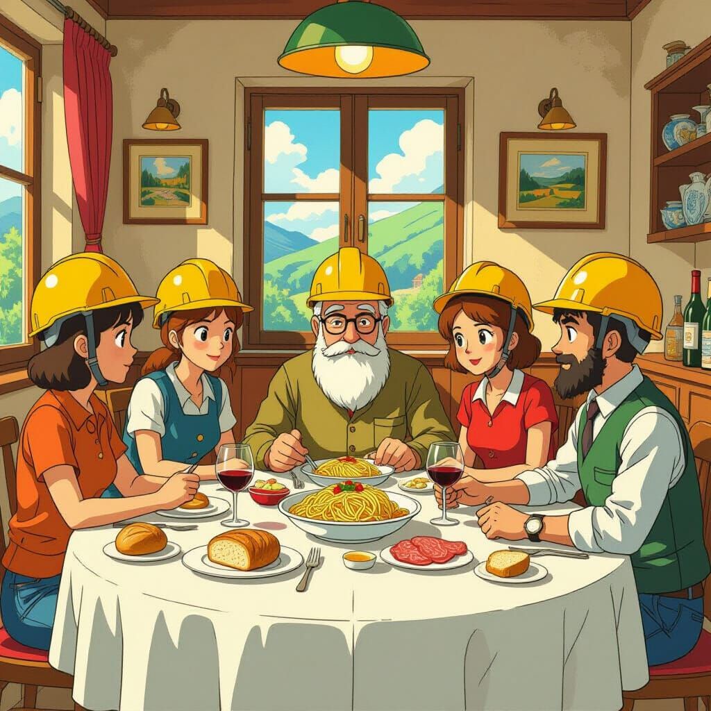 Italian Geologists' Feast in Ghibli-Inspired Comic Art