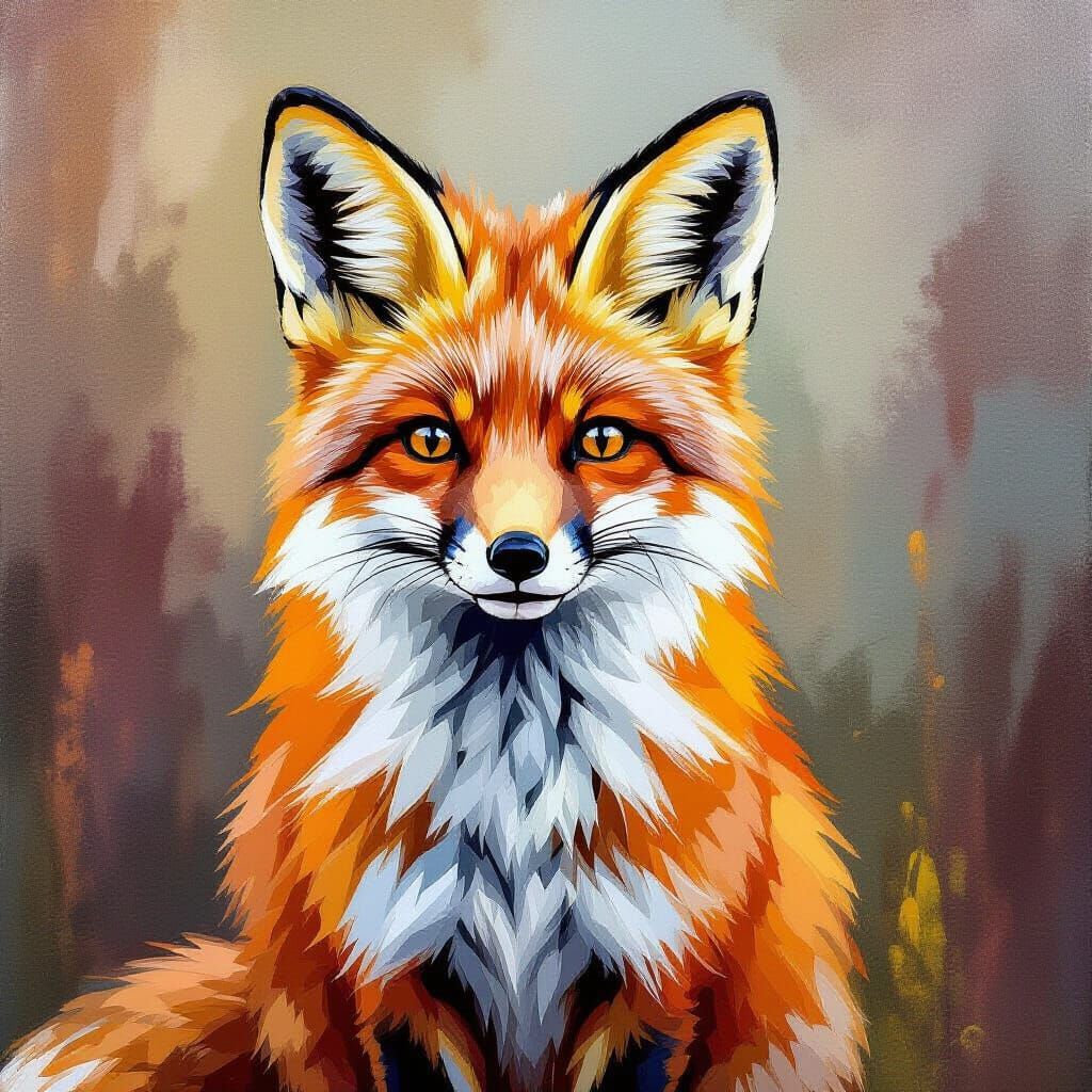 Abstract Red Fox Portrait in Bob Ross Style