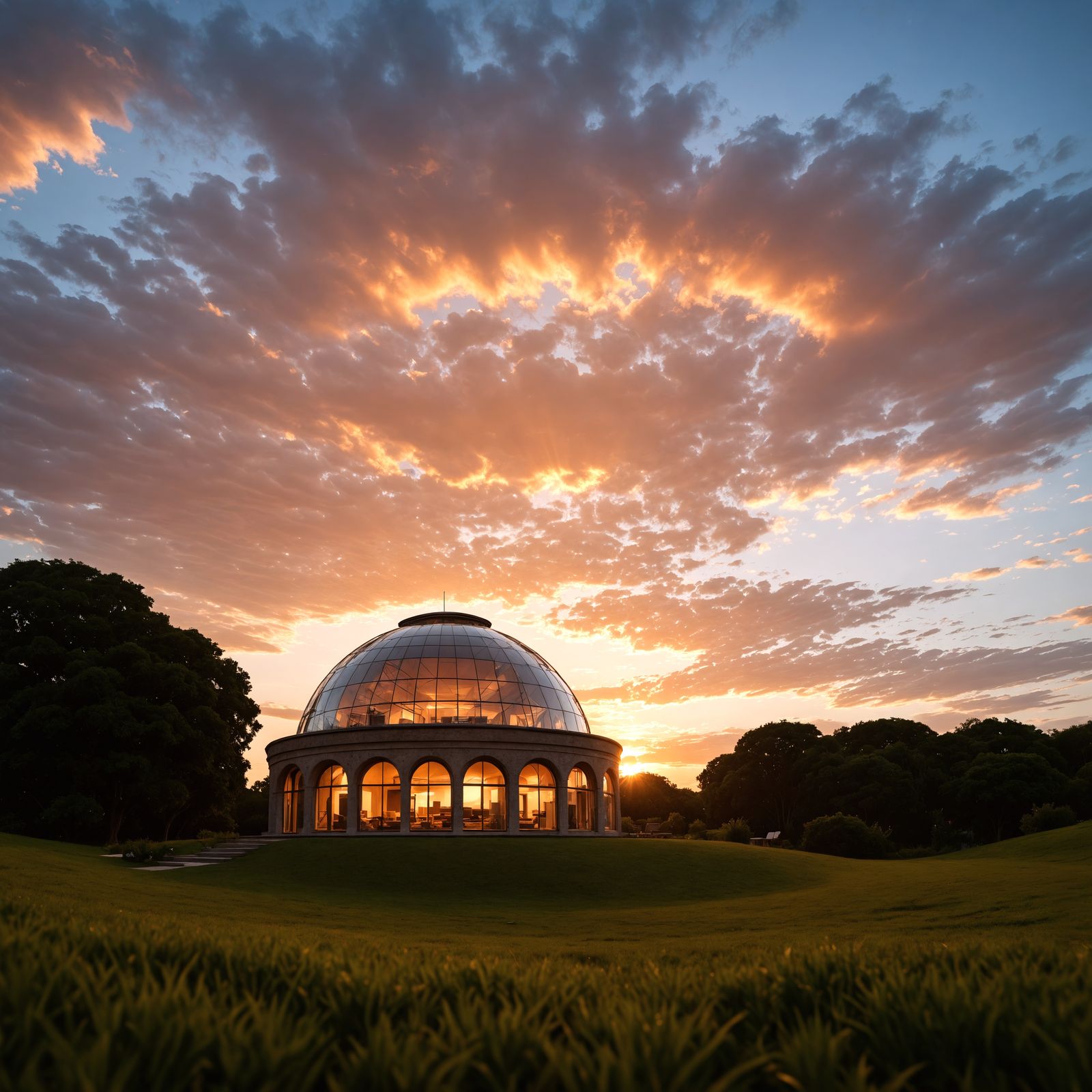 Surreal Dome Home Radiates Warmth at Sunset