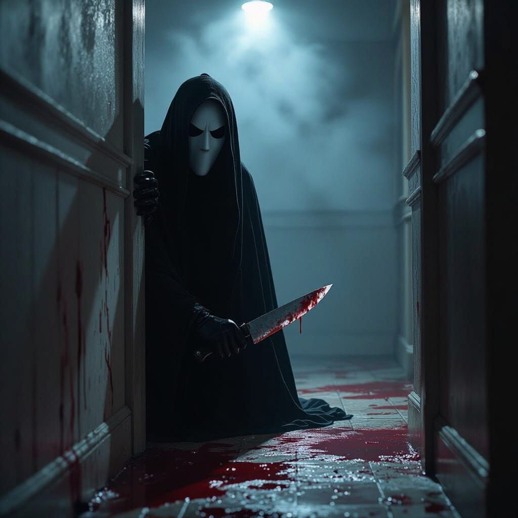 Ghostface Emerges from Darkness with Bloody Knife