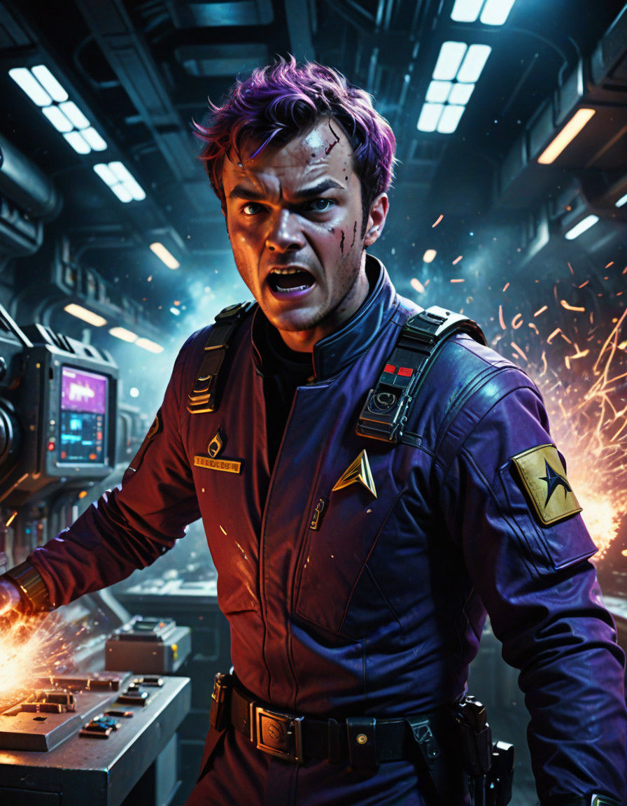 Screaming Starfleet Officer in a Spaceship Lab