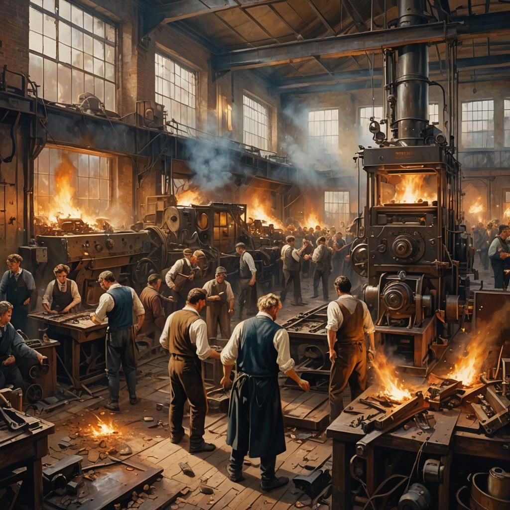 Ned Ludd Smashing Machines: Romanticism Oil Painting