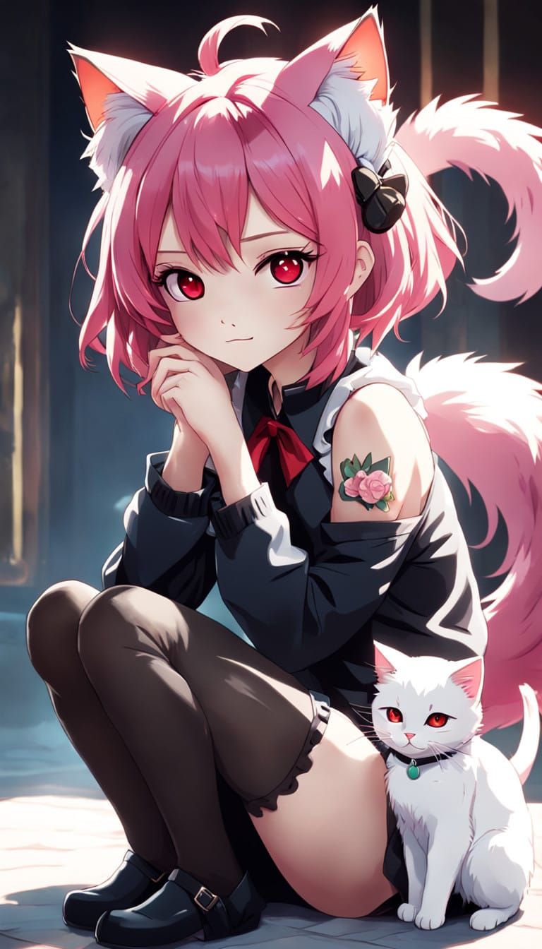 Breathtaking Anime Girl with Red Eyes and Pink Hair in Hyper...