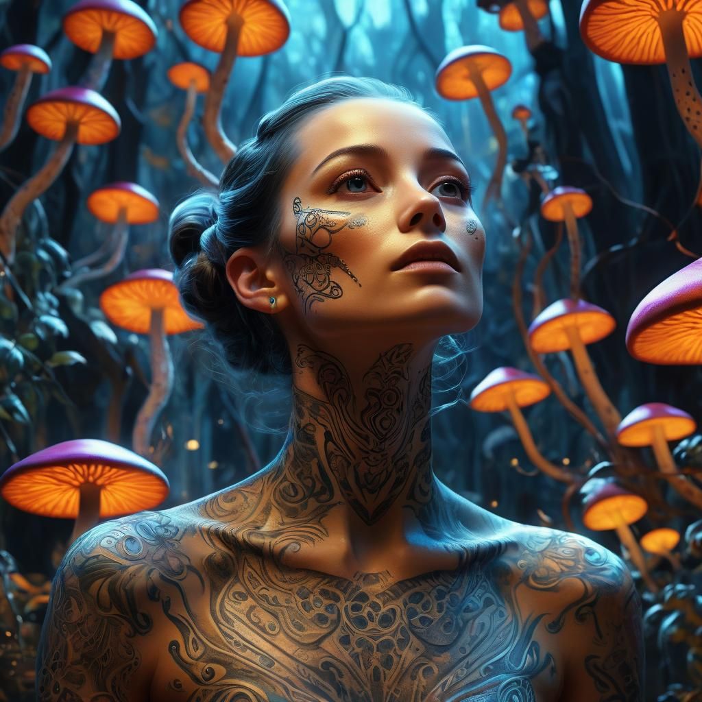 Victorian Woman with Psychedelic Tattoos in Surreal Digital ...