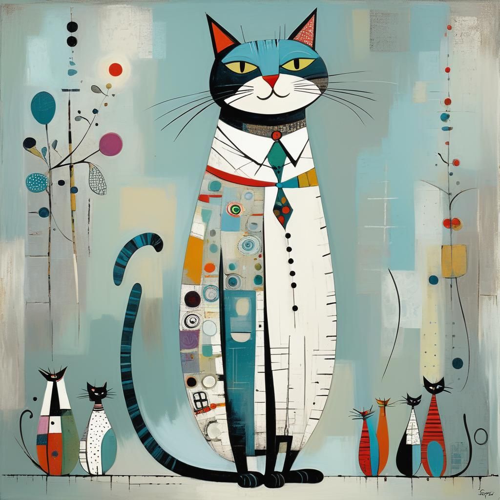 Stylized High-Class Cat in Mid-Century Modern Style