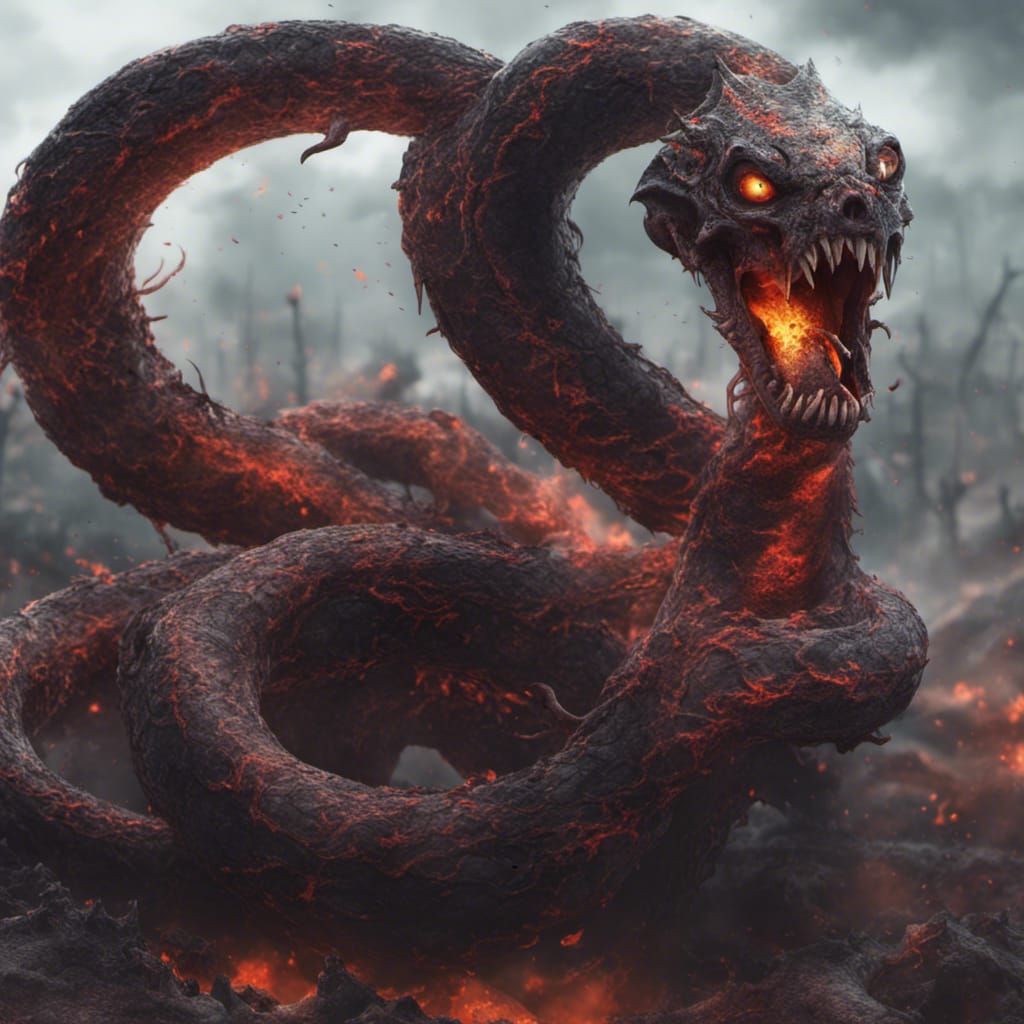 Detailed Matte Painting of a Zombie Fire Snake