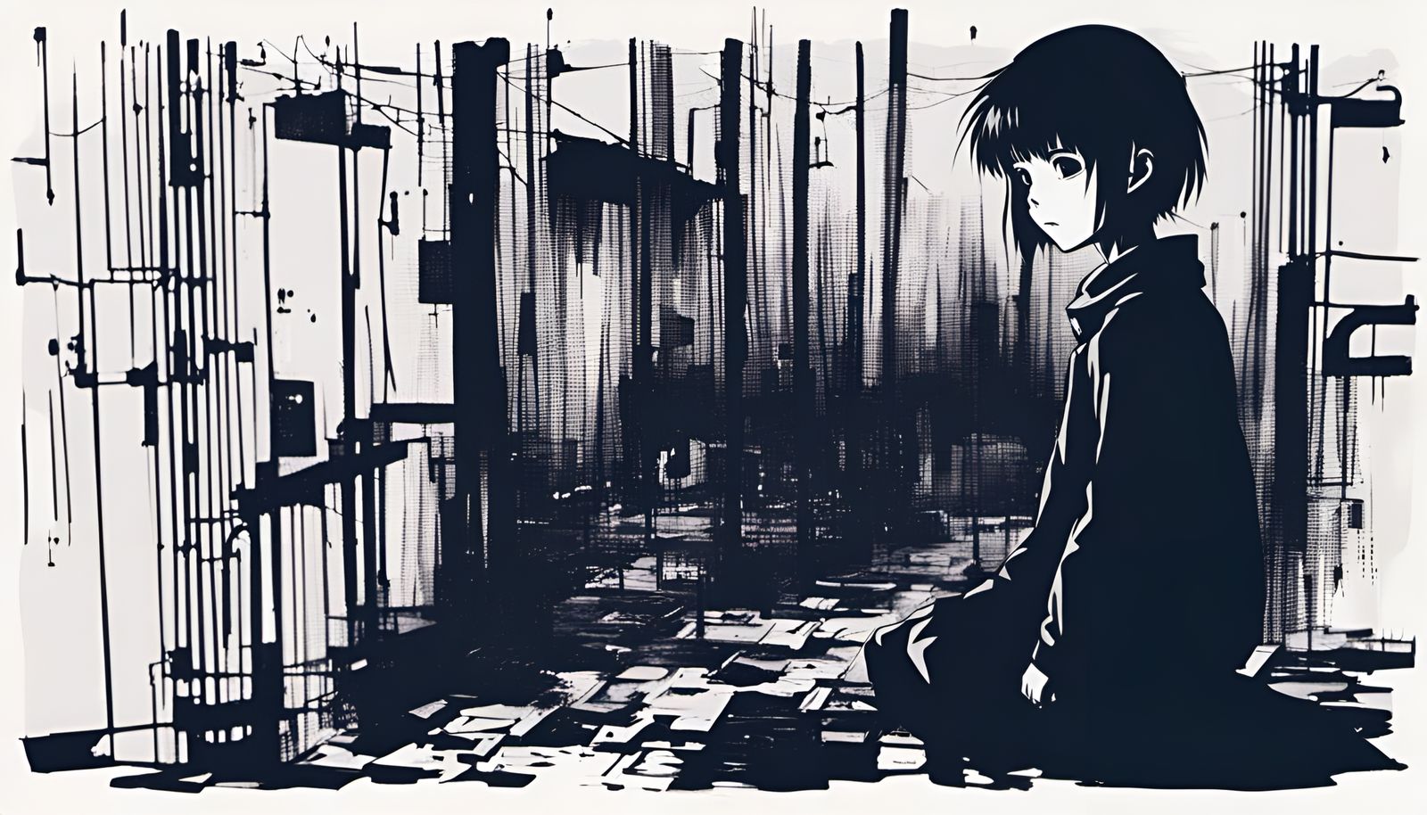 Creepy Art in Serial Experiments Lain Style