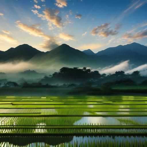 Lush Rice Paddy in the Far East