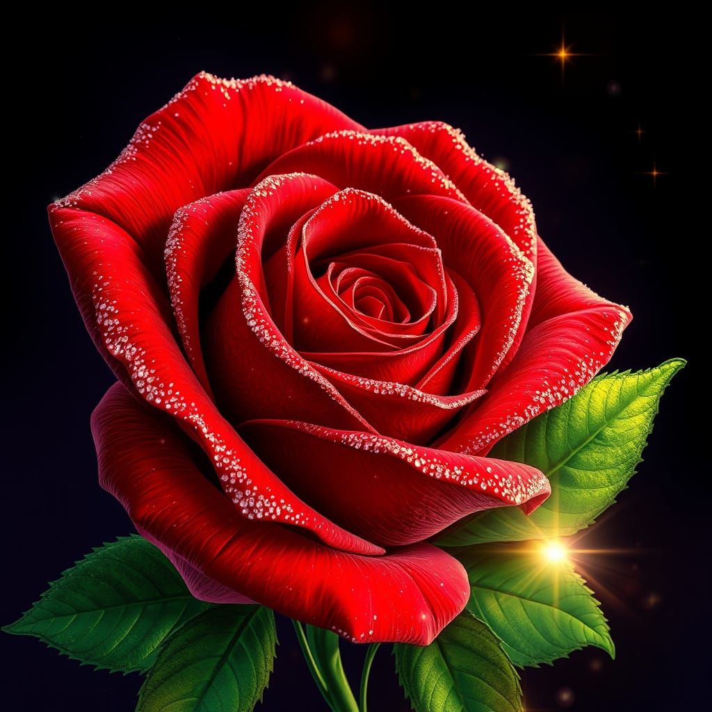 Velvet Rose with Diamond Glitter Digital Painting