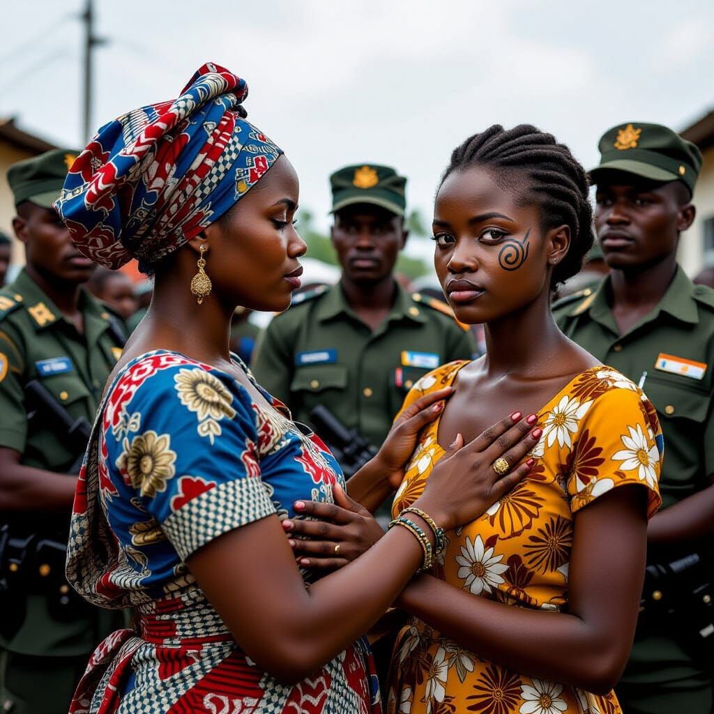 Dramatic African Scene with Mother and Daughter