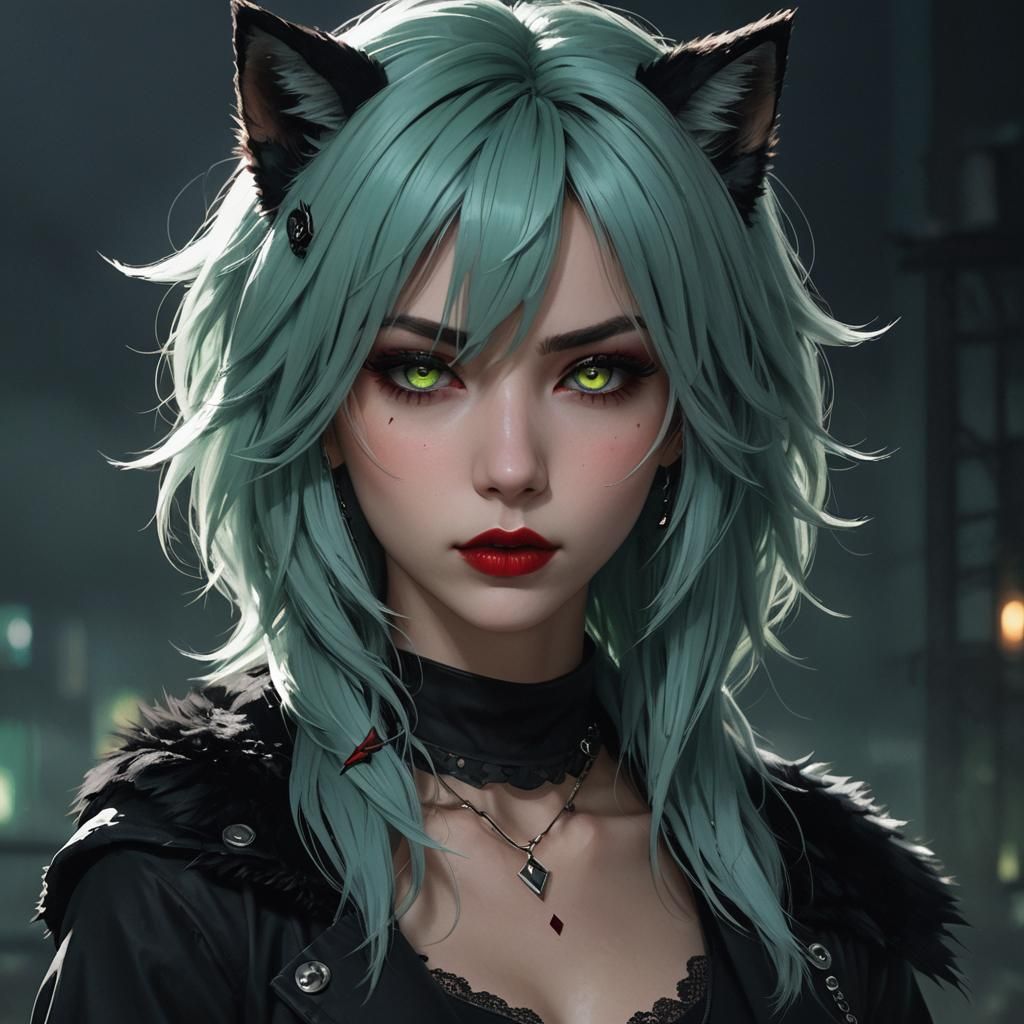 Cyan Haired Woman in Edgy Anime Style