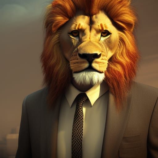 Man with Lion Face in Suit: Fantasy Art