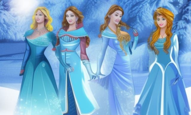 Ladies of Snow and Ice in Winter Landscape