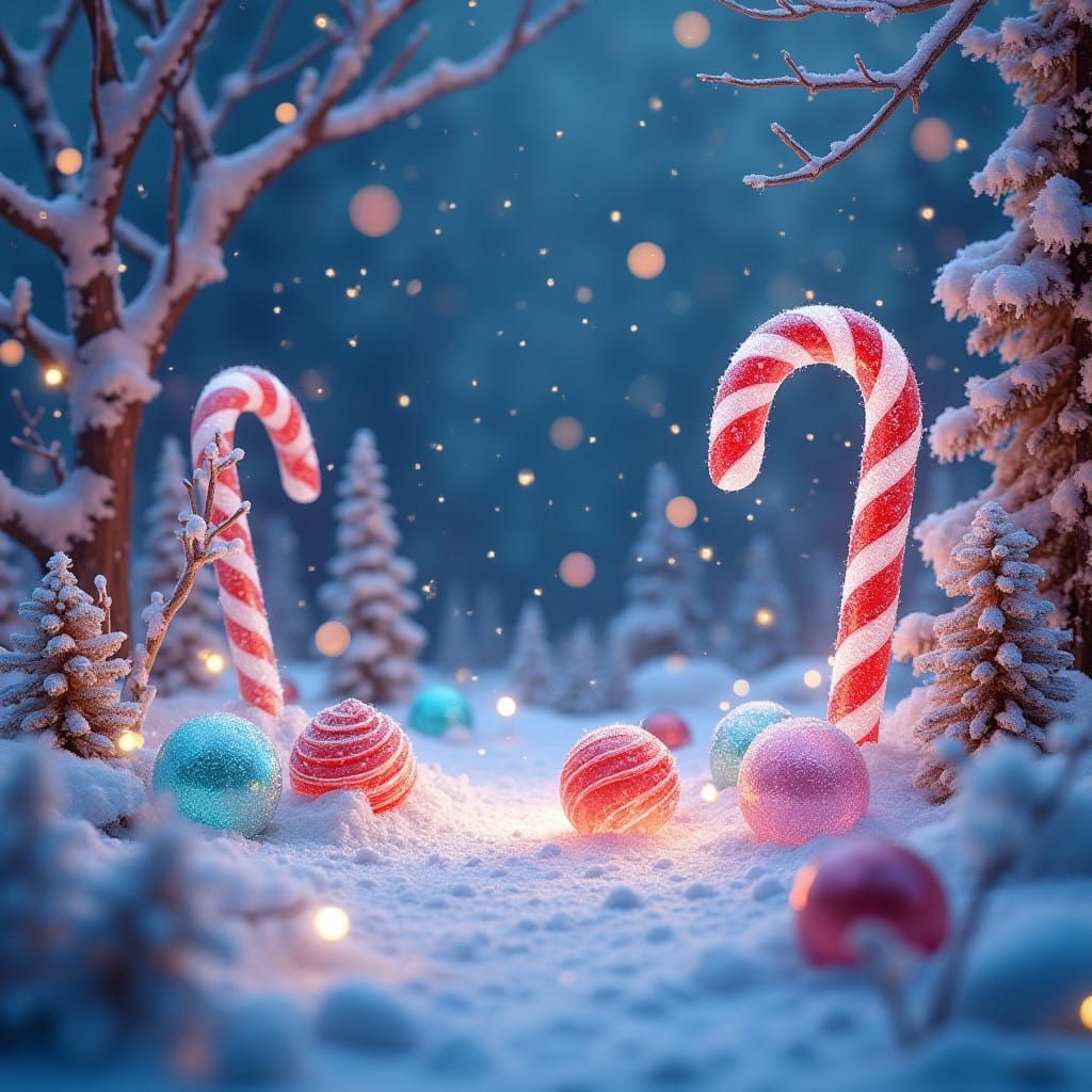 Whimsical Winter Wonderland in a Futuristic, Dreamlike Realm