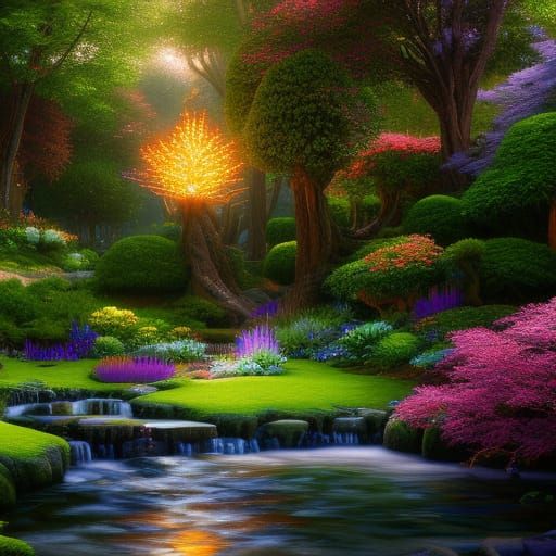 Victorian Robot in Garden: Detailed Cinematic Render