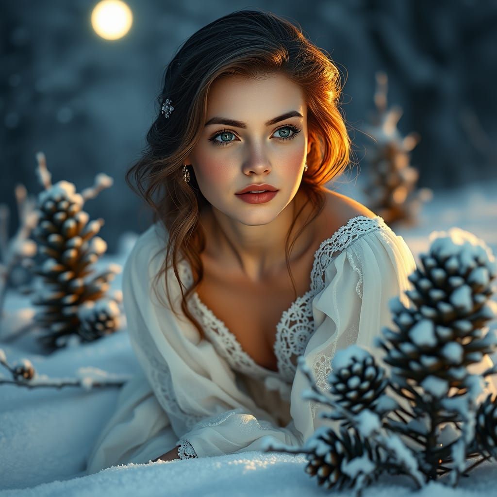 Ethereal Winter Goddess in Frosty Wonderland