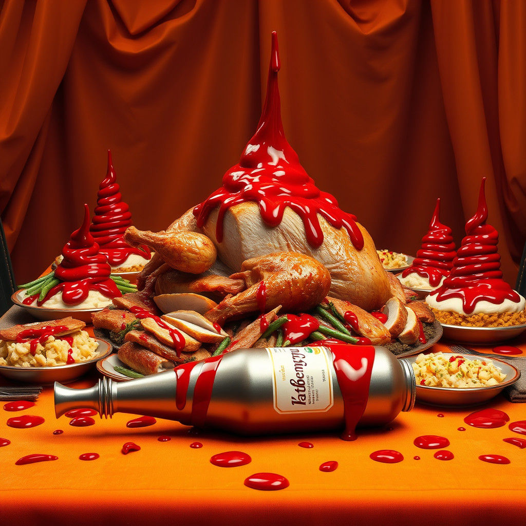 Thanksgiving Feast Topped with Ketchup: Matte Painting