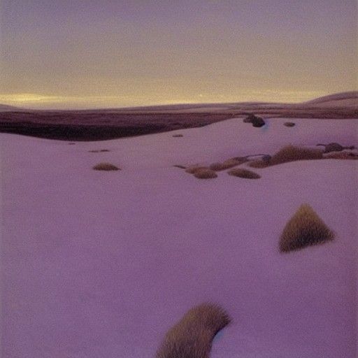 Ethereal Purple Moor Landscape as Naive Art
