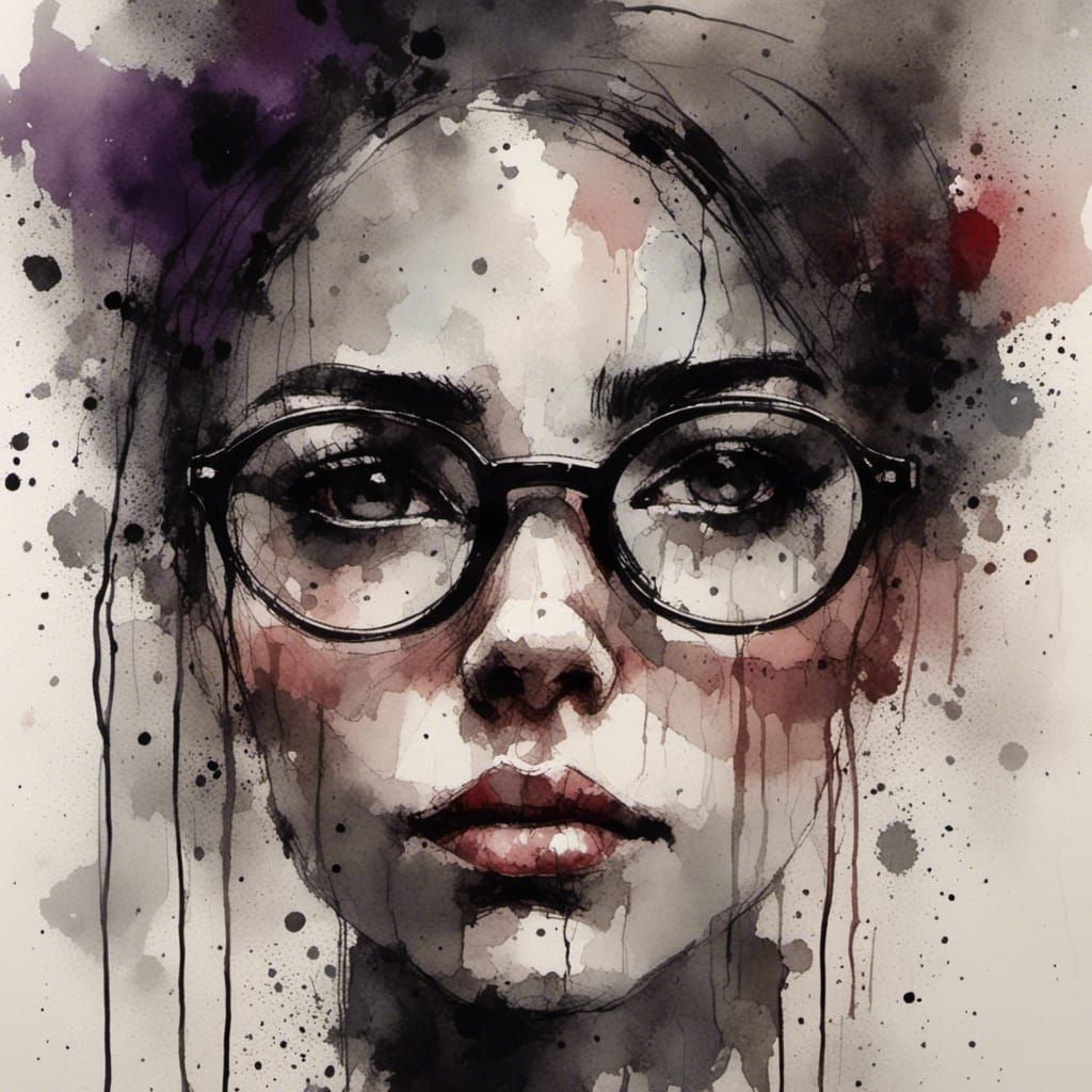 a portrait of a female wearing round glasses : oil painting ...