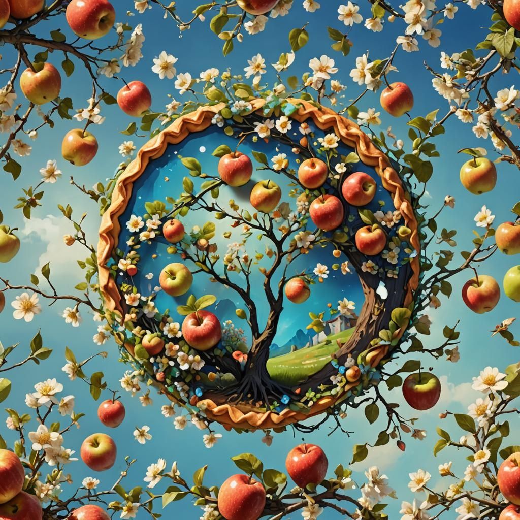 Whimsical Spring Pie with Blooming Flowers: Fantasy Art