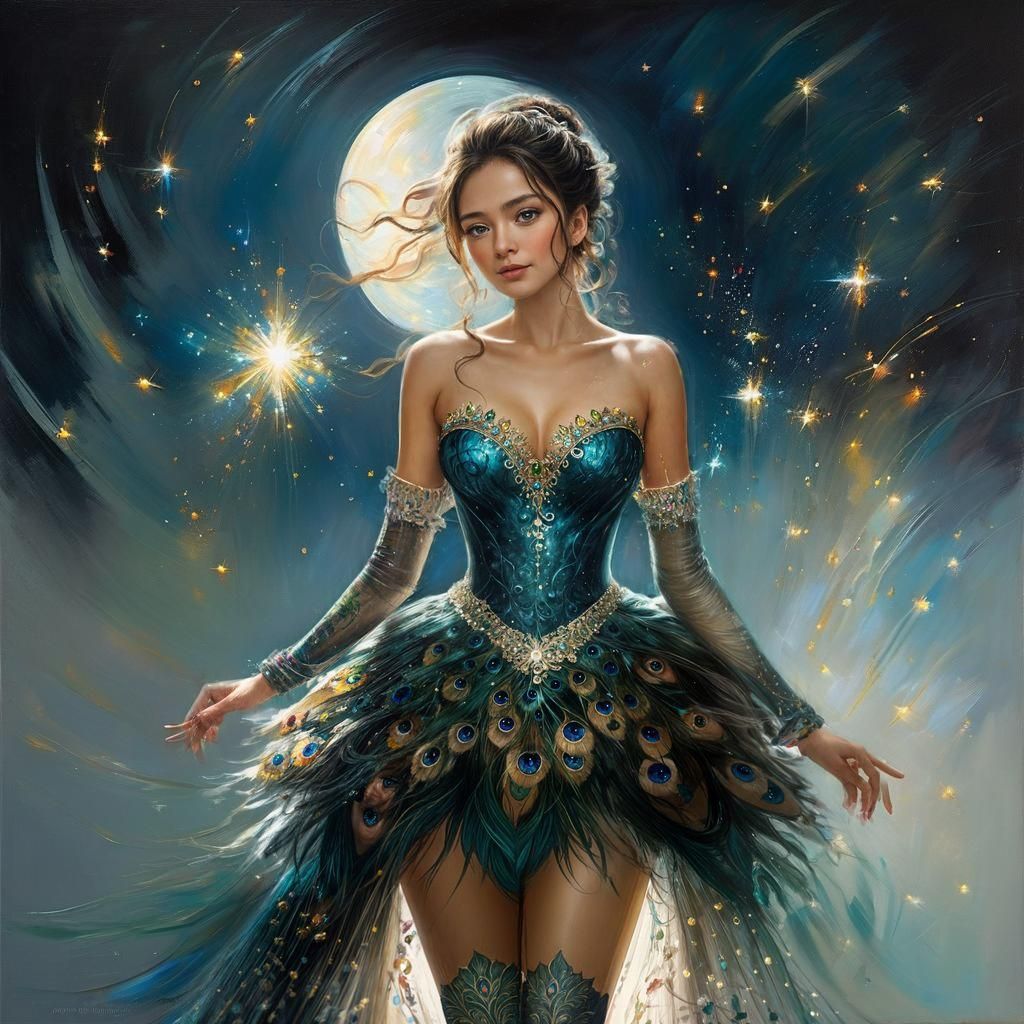 Lady in Glowing Gown with Celestial Hair