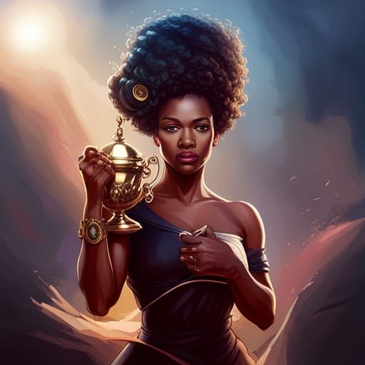 Victorious Woman Celebrates Triumph in Detailed Portrait