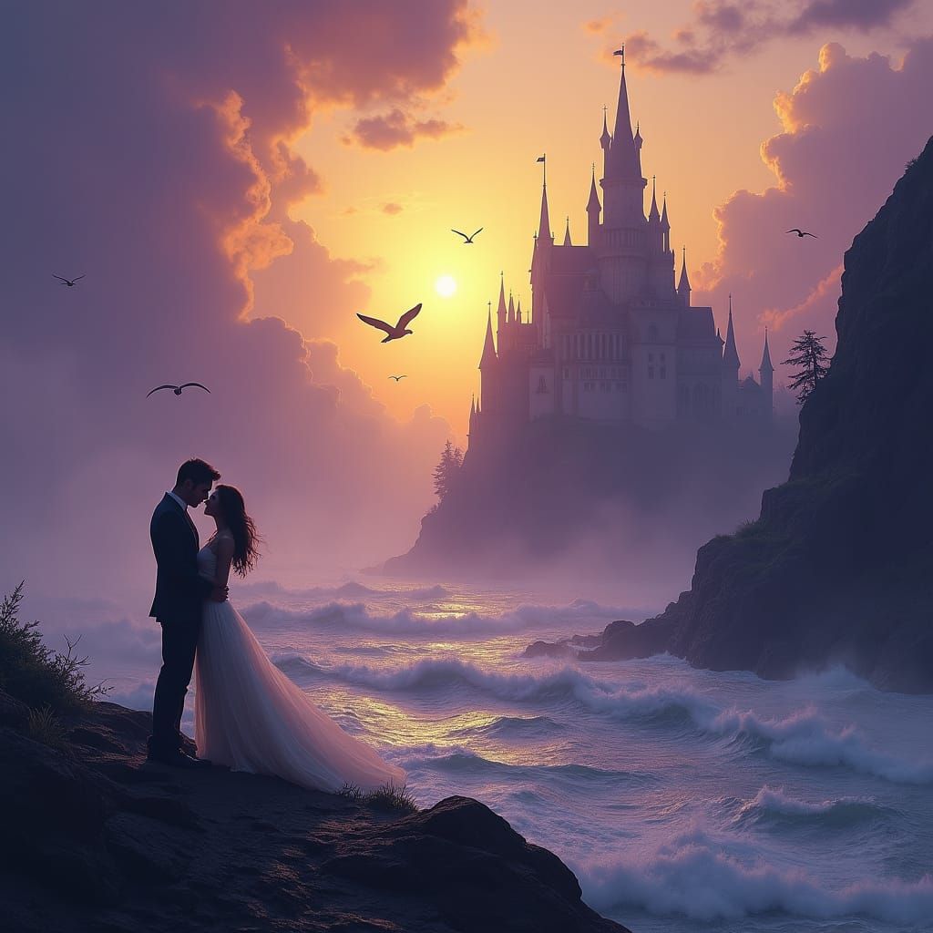Romantic Castle Silhouette in Dark Fantasy Style