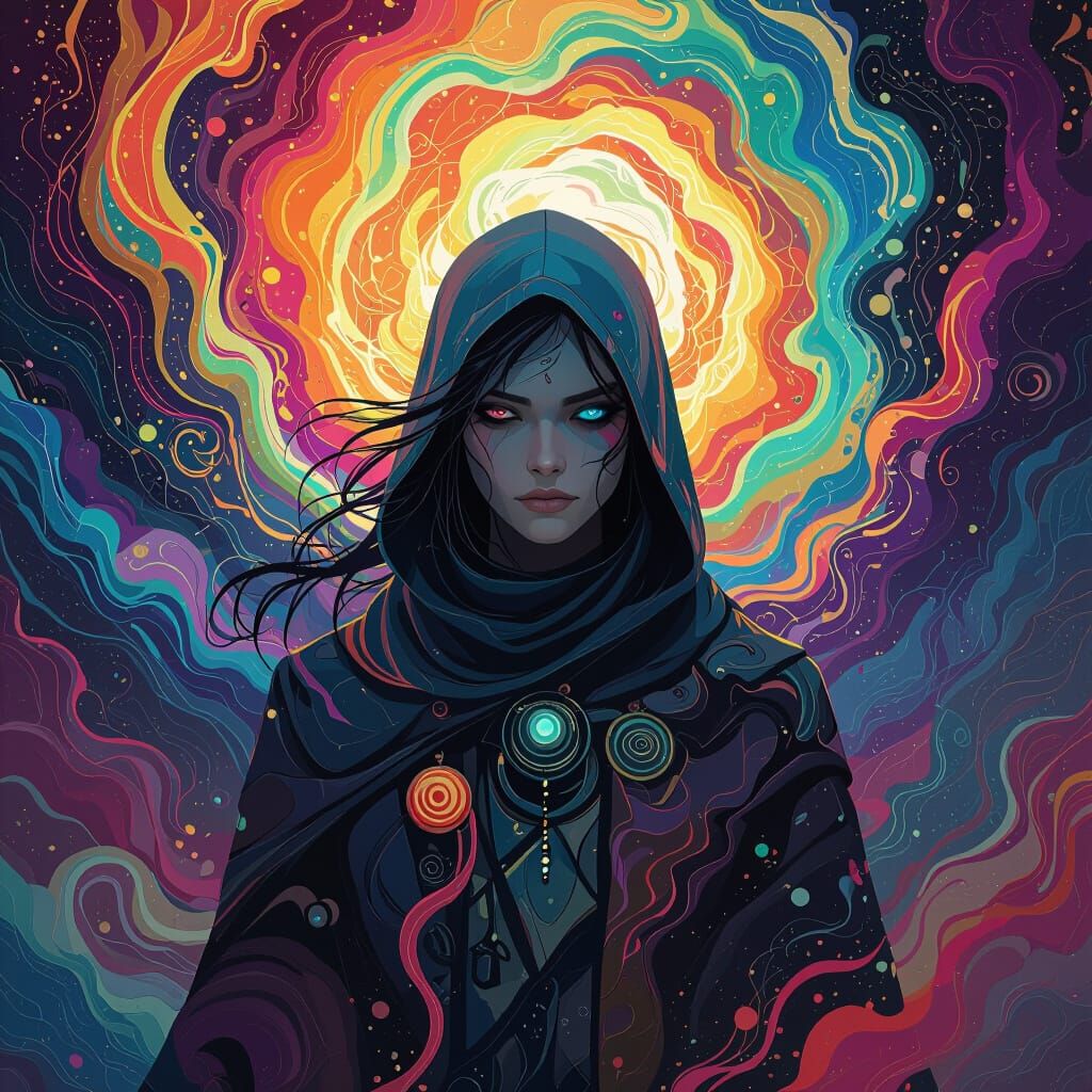 Mystical Being in Vibrant Swirling Colors