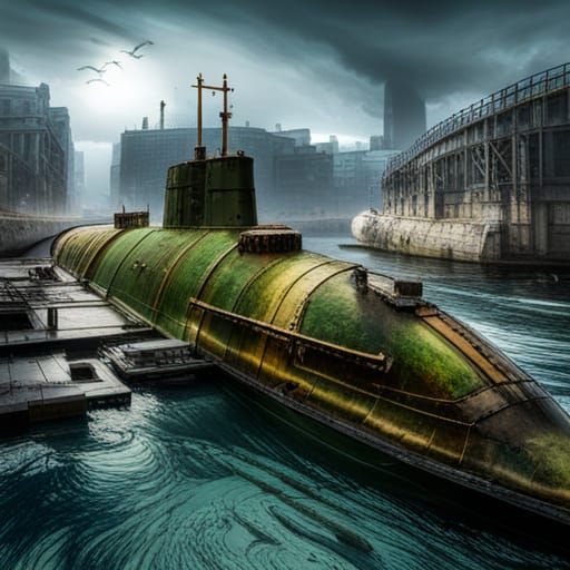 abandoned overgrown relic camo military submarine