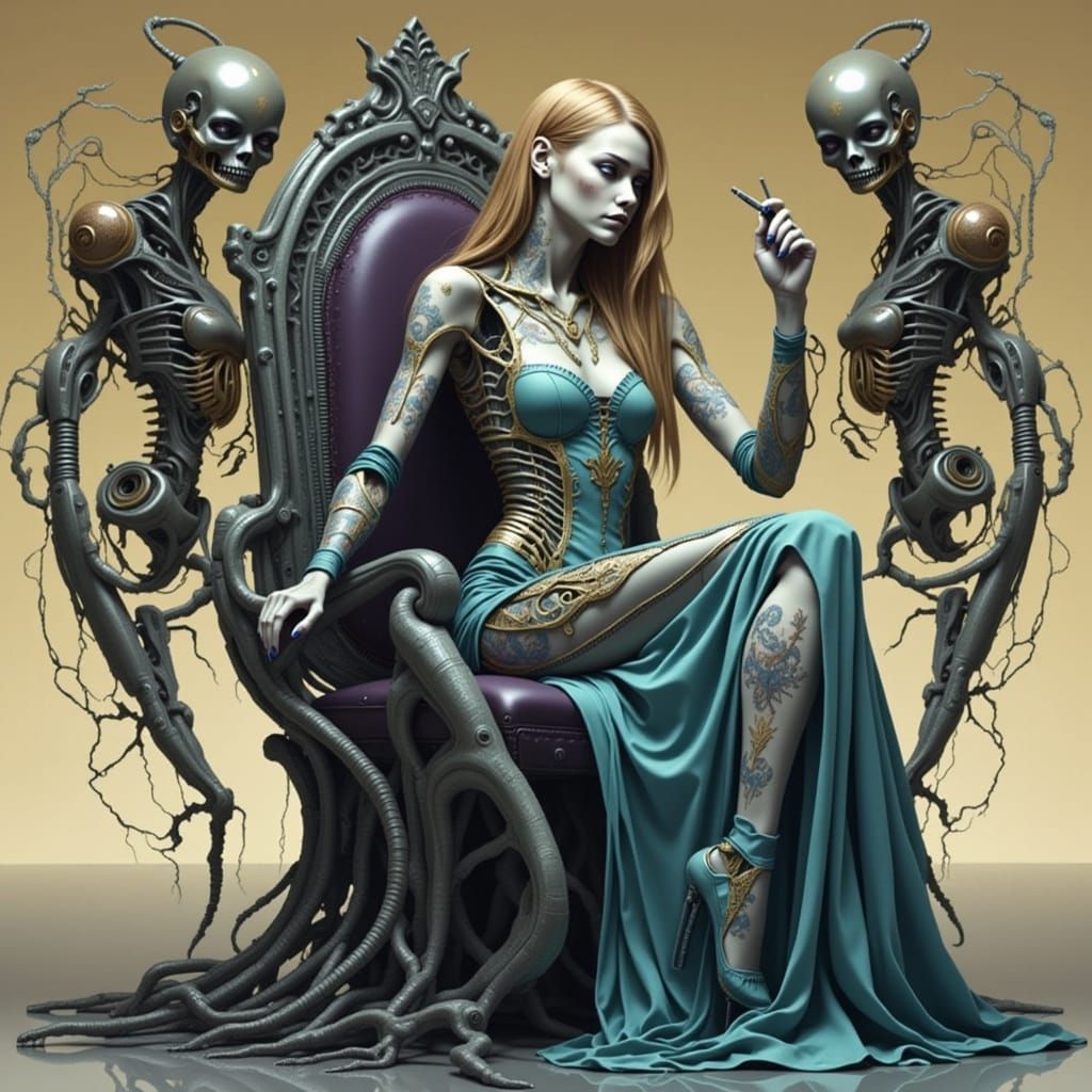 Undead Cyborg Woman in Giger Style