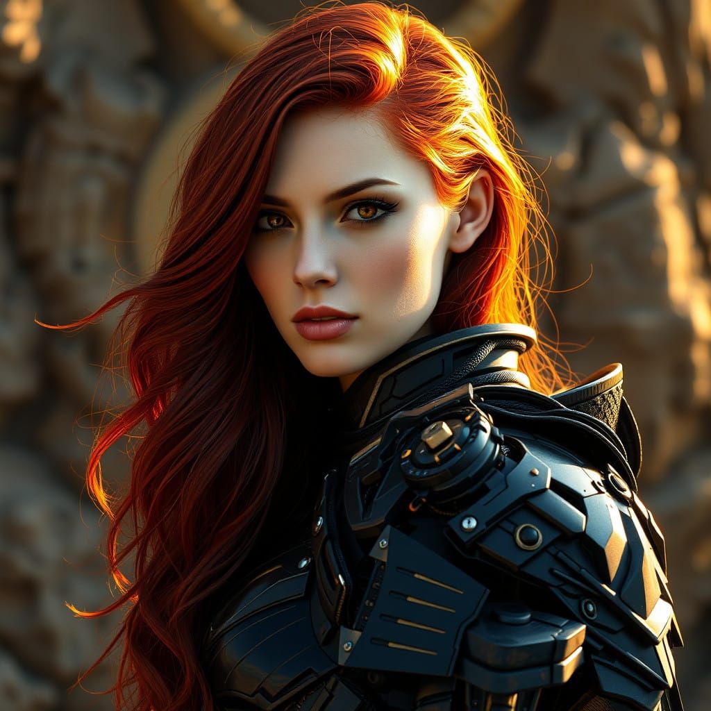 Glowing Sci-Fi Warrior in Black Armor