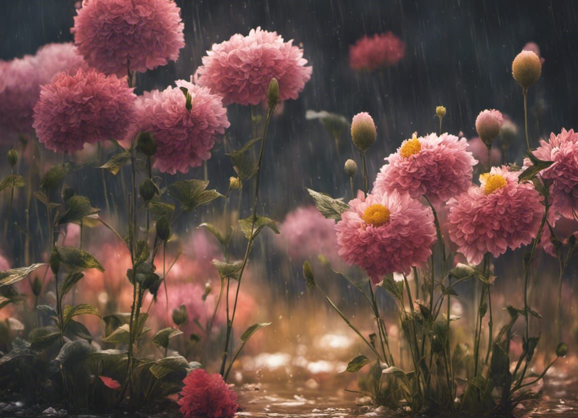 Flowers in Rain: 8k Resolution Concept Art