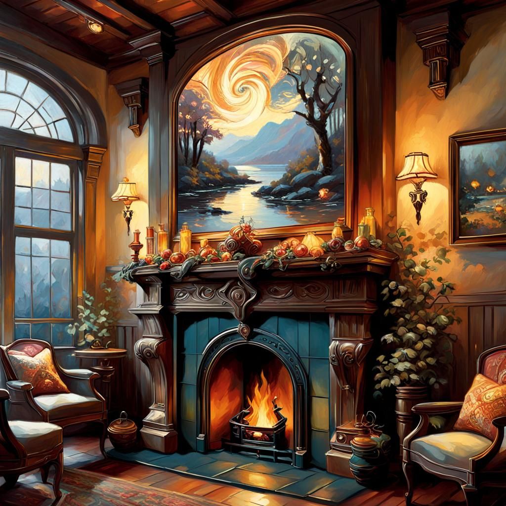 Beautiful Beach Cabin Interior in Art Nouveau Style