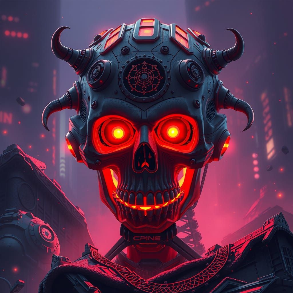 Neon Skull in Urban Cyberpunk Style