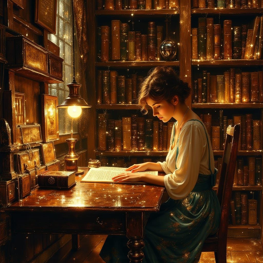 Cozy Library Scene in Exquisite Flux Style