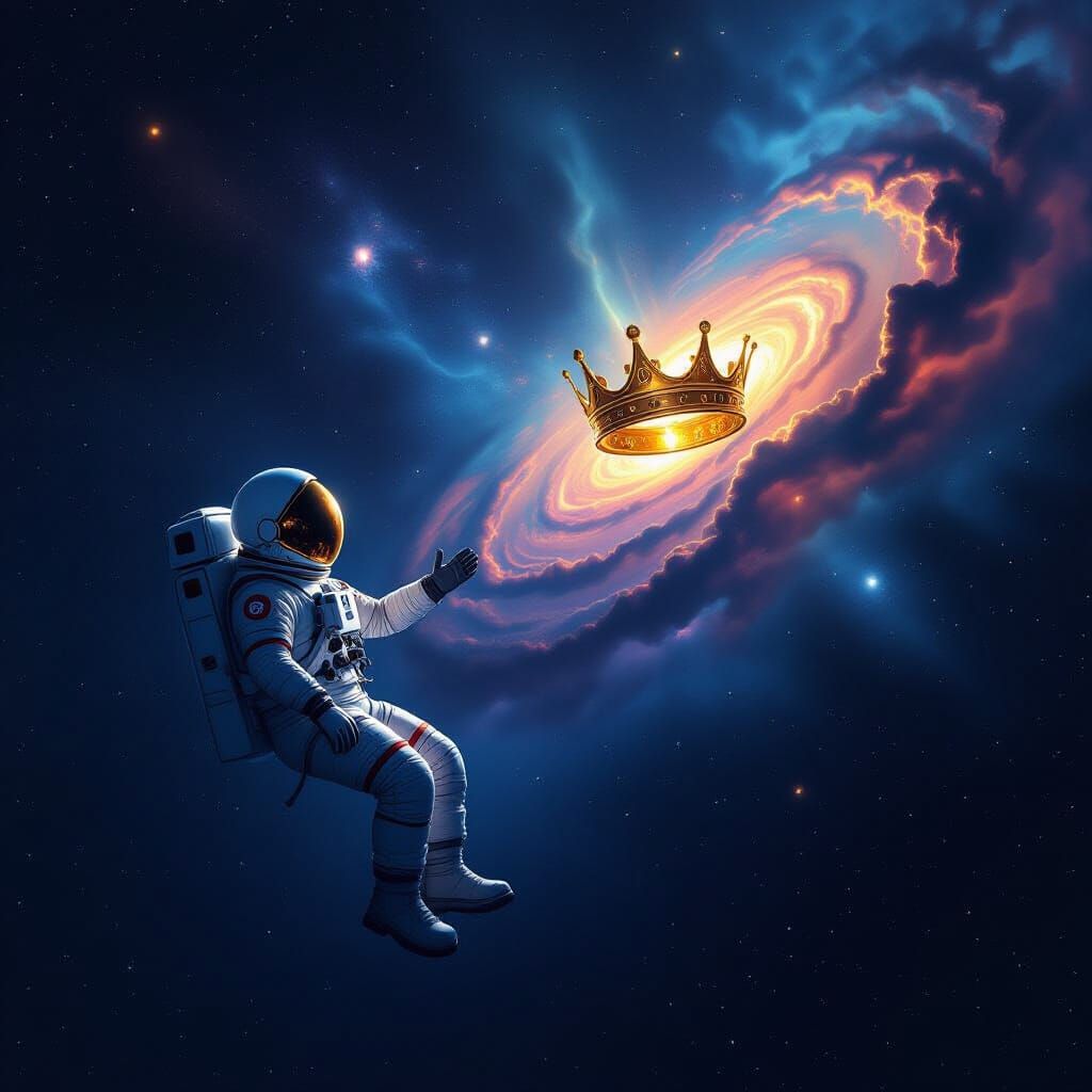Astronaut Reaches for Ancient Crown in Cosmic Nebula