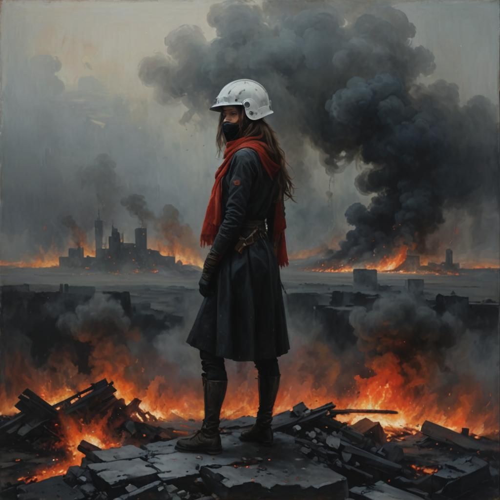 Woman in Ruined Landscape: Oil Painting