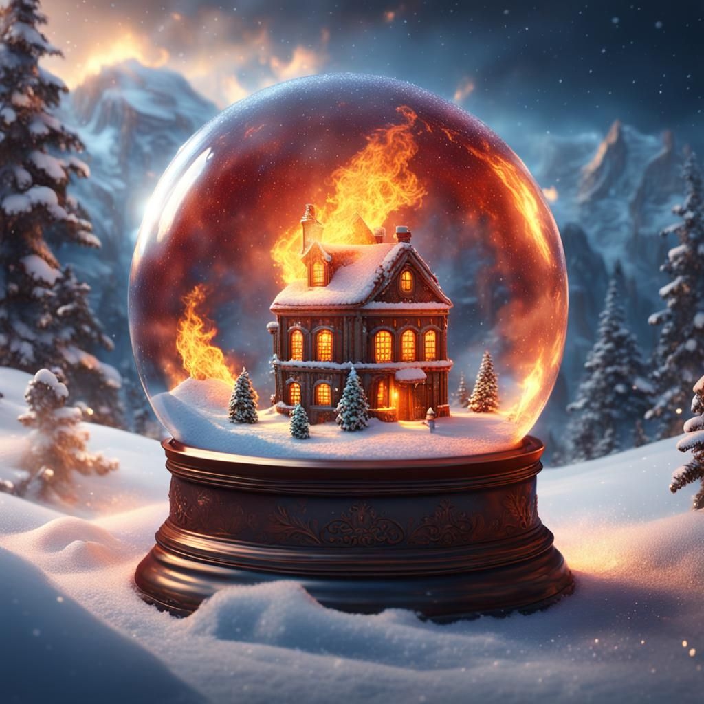 Fiery Snow Globe: Detailed Matte Painting