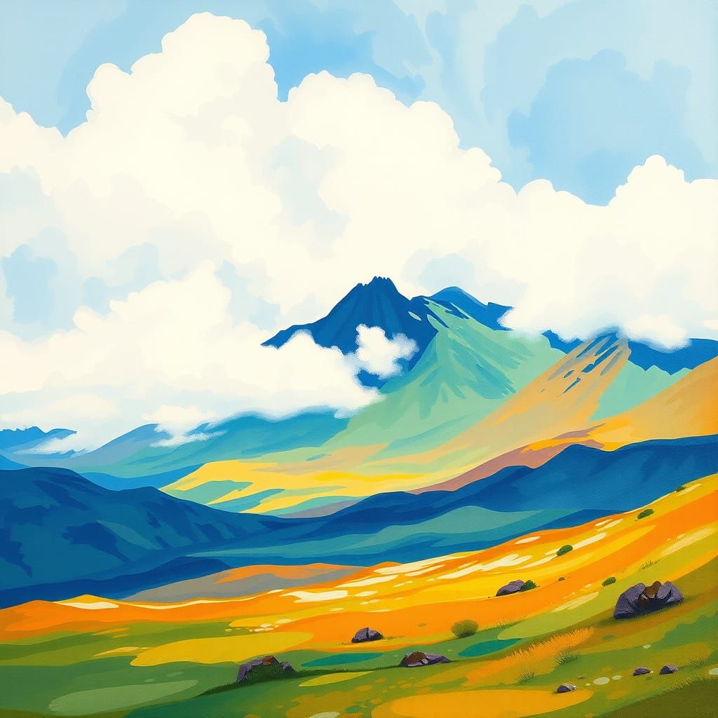 Impressionistic Isle of Skye Landscape, Masterful Gouache Br...