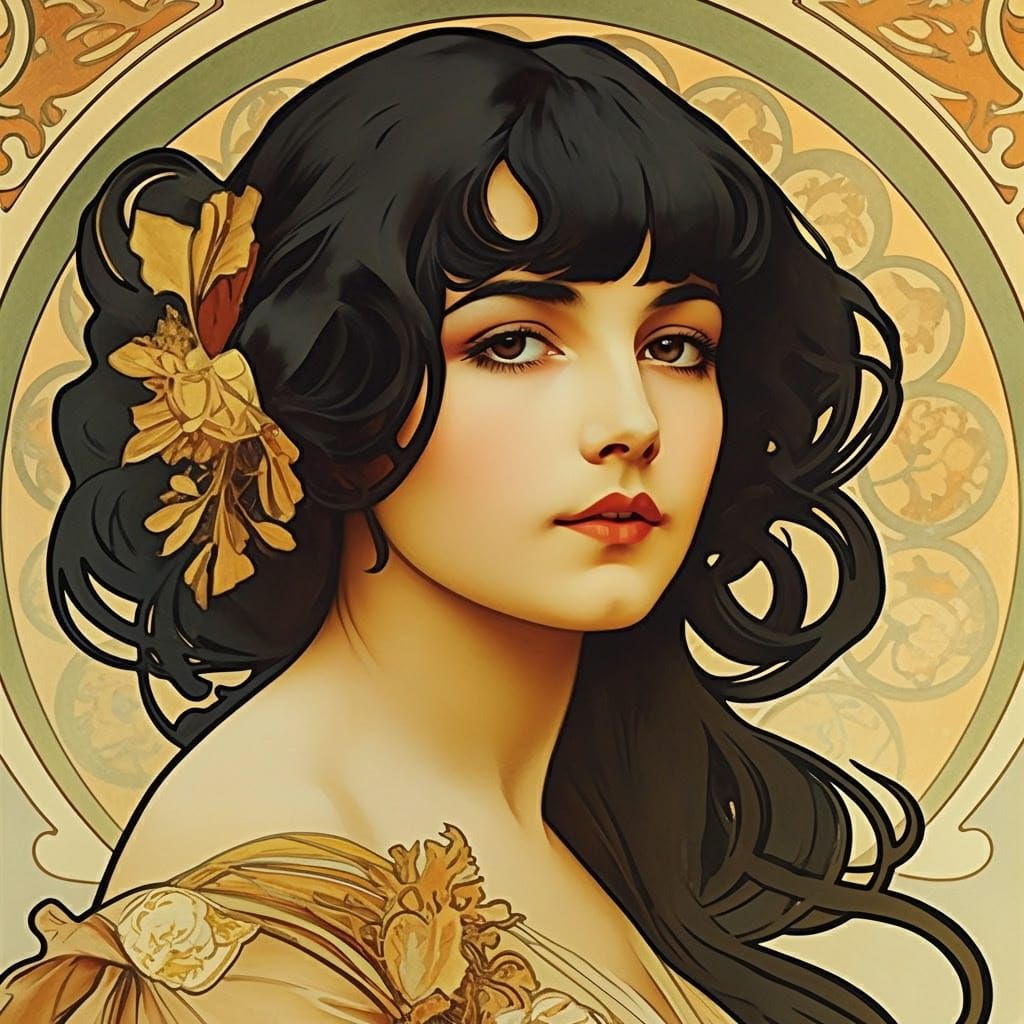 Art Deco Portrait of a Woman in Mucha Style