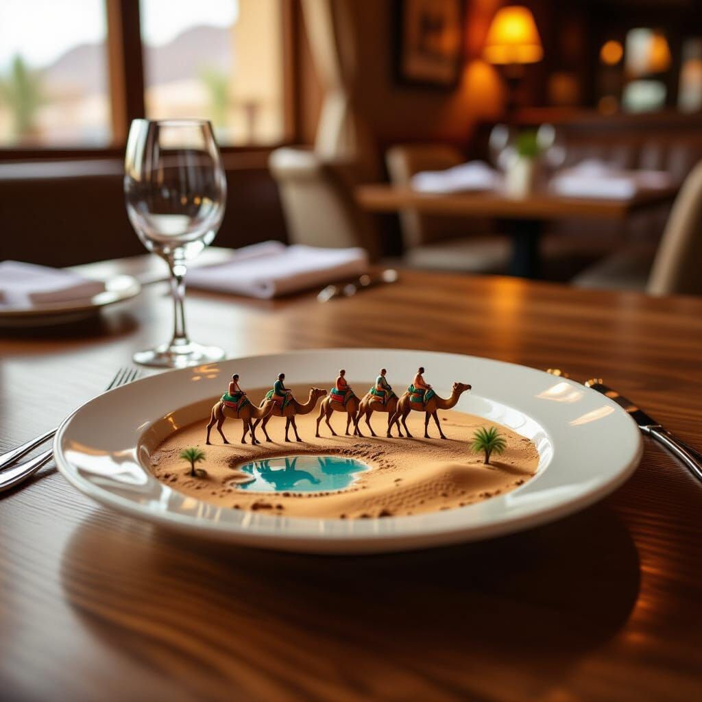 Desert Oasis Diorama on Restaurant Table