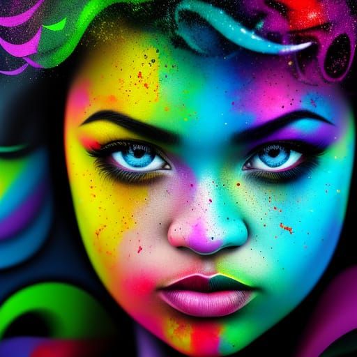 Chubby Female Superhero "M" Closeup in Graffiti Style