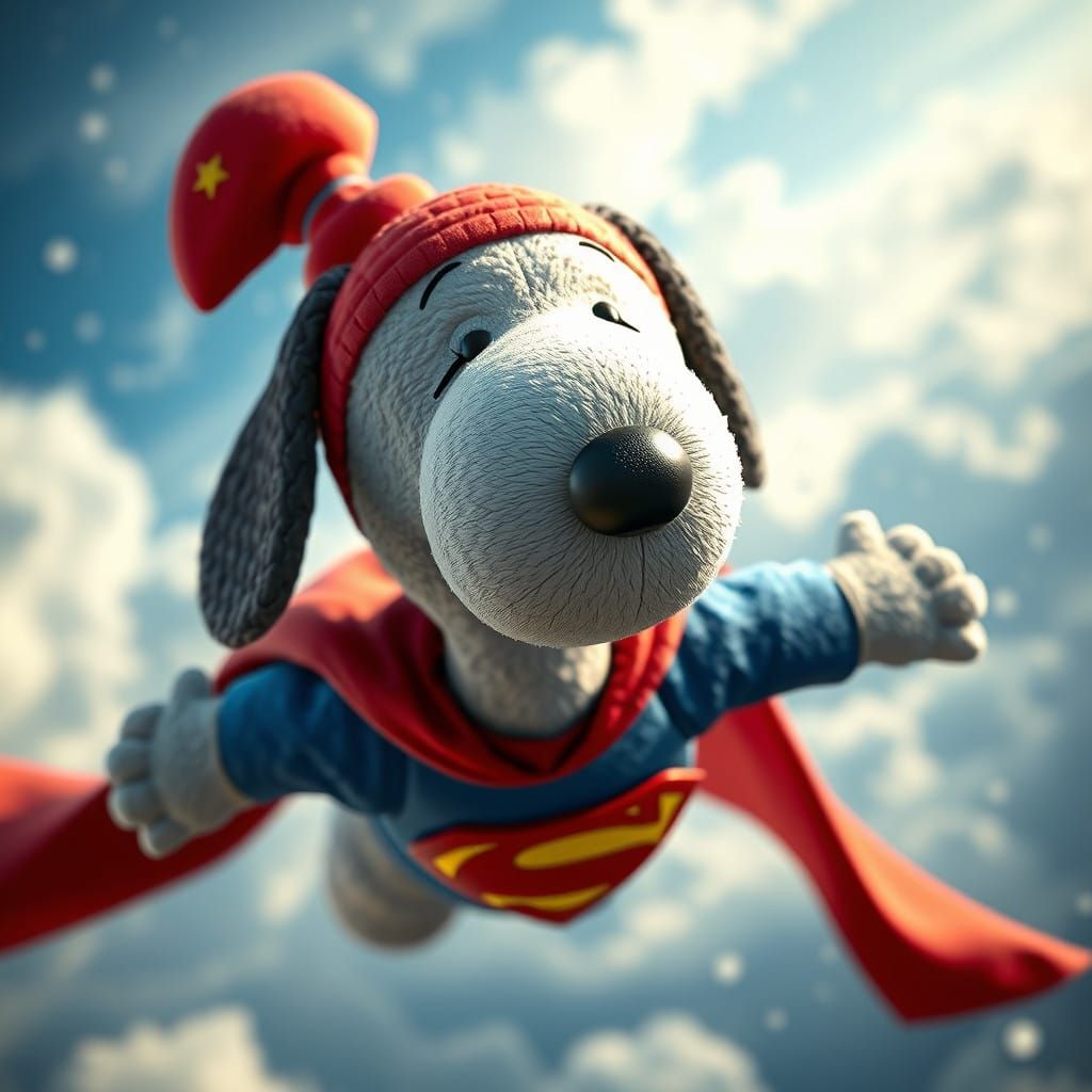 Snoopy as Superman in Hyper-Realistic 3D Art