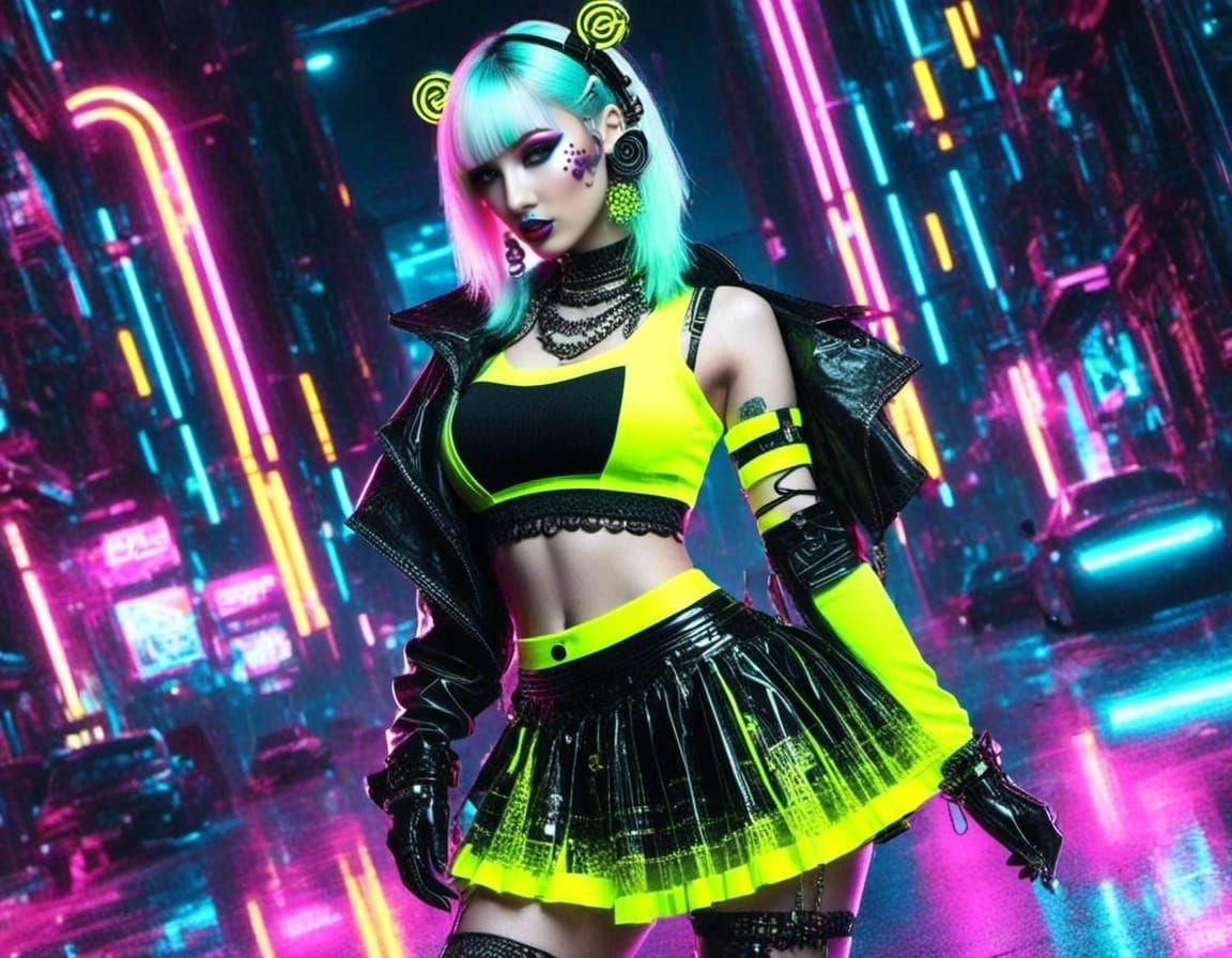 Rave Girl in Cyberpunk Neon Style